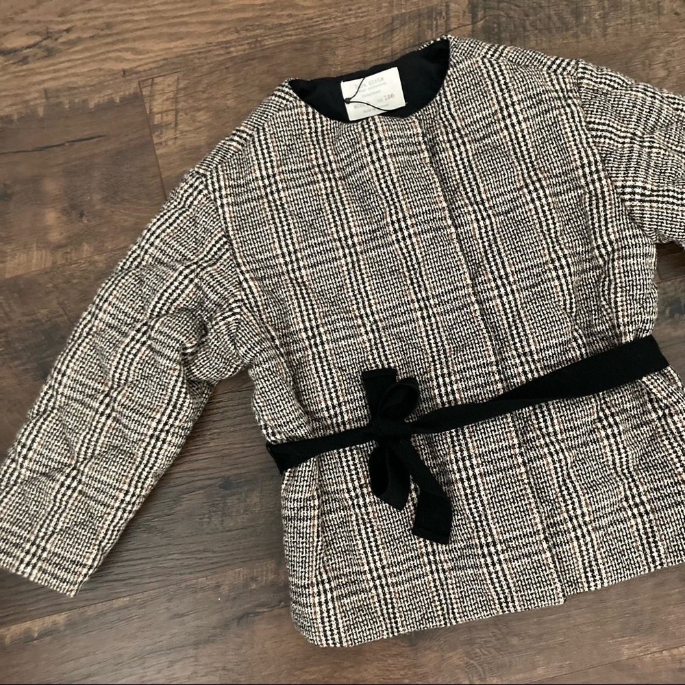 Zara Girls Sz 8 Quilted Wool Blend Plaid Jacket - Picture 3 of 10
